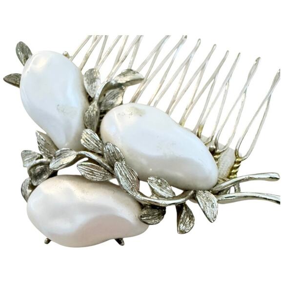 Bridal White Silver Hair Comb Wedding Leaf Hairpiece Clips Vintage Jewelry main image 4